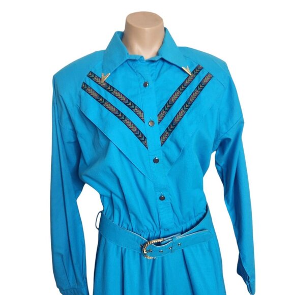 Vintages Lilia Smitty Exclusive Western Cowgirl Rodeo Turquoise Dress Size 11/12 - Picture 3 of 15